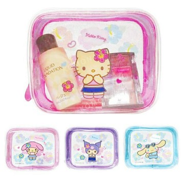 小禮堂 Sanrio 三麗鷗 PVC方形拉鍊化妝包 (曬黑扶桑花款) Kitty 美樂蒂 酷洛米 大耳狗