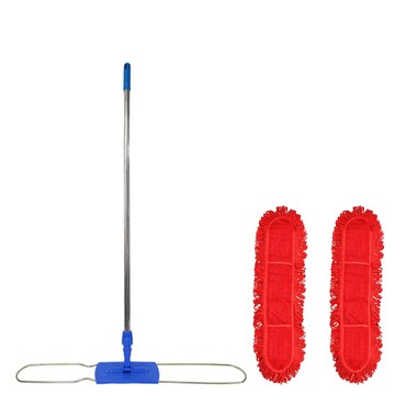 WORLDCLEAN 利斯金 除塵拖把布 90公分 x 2入 + 優質平板拖把桿 套組  1組  紅色