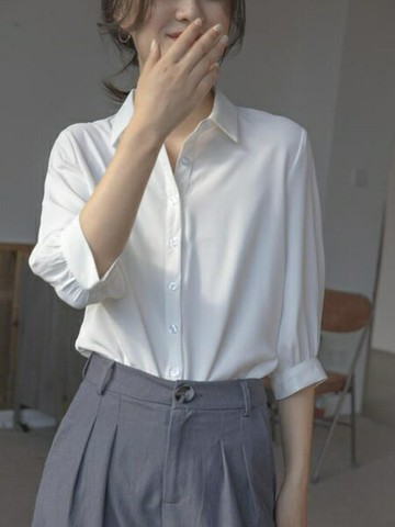 職業雪紡白色襯衫女春夏秋法式中長袖襯衣氣質面試正裝上衣【雲木雜貨】