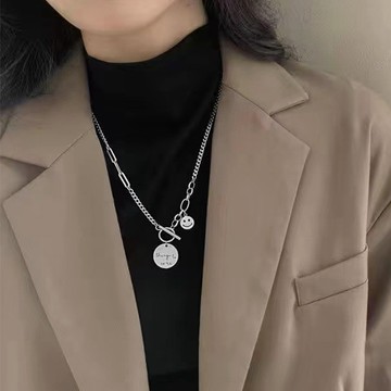韓系 個性笑臉 項鍊 項鍊女 長項鍊 項鏈 女生項鍊 项链 鎖骨項鍊 吊墜 銀色 金色 簡約 造型 潮流 F552