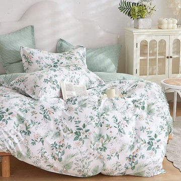 J-bedtime 床寢時光 台灣製100%純棉雙人床包枕套組-s9312m-h  床包枕套組  雙人  淡香花語