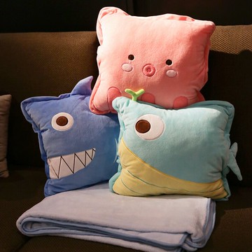 抱枕被子兩用多功能可愛三合一珊瑚絨毯子午睡小枕頭汽車載靠墊