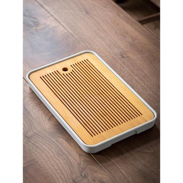 竹制茶盤家用功夫茶具干泡盤單人用簡易長方形茶臺可蓄水托盤茶托