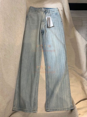 直筒闊腿褲褲美式復古豎條暗紋顯瘦牛仔褲子女高腰時髦休閒百搭夏季新款【倪醬】