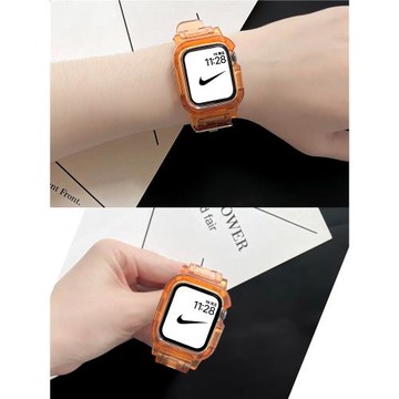 【清倉特惠】適用于applewatch表帶冰川透明色保護殼一體式蘋果表帶iwatch S7/6/5/4/3/2/1/SE通用硅膠表帶