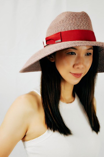 典雅領結大帽葉-酒紅