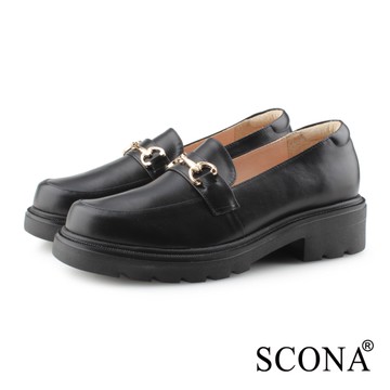 SCONA 蘇格南 全真皮 復古馬銜釦厚底樂福鞋 黑色 31139-1