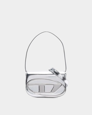 DIESEL D Logo 磁扣皮革肩背包 - 銀 -