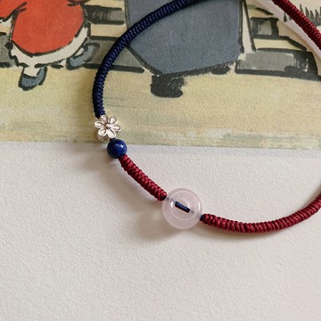 售完供欣賞 暖年歲閒。瑪瑙圈青金石復古編織手鏈 純銀花禪意手繩