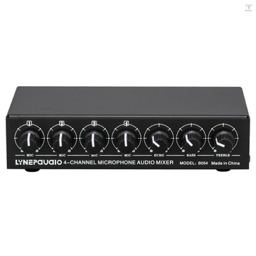 Toyutw)lynepauaio 4 通道麥克風混音器支持立體聲輸出迷你音頻混音器,帶混響高音和低音調節
