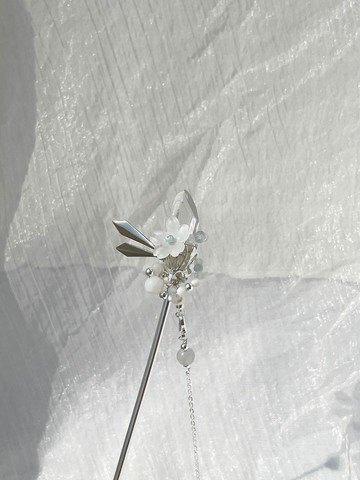 【白水晶金屬編織_髮簪_透徹魔法_孤品_古風飾品_髮飾】