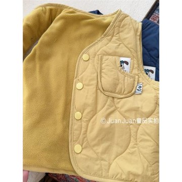 日系小狗刺繡加絨夾棉馬甲背心秋冬款兒童保暖坎肩外套男女童可愛