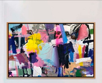 畫布上的原始繪畫抽象紫色當代藝術多彩現代