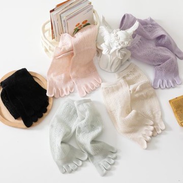 5雙裝 春夏季新款超薄網眼女士中筒五指襪透氣純色棉襪子柔軟寬松