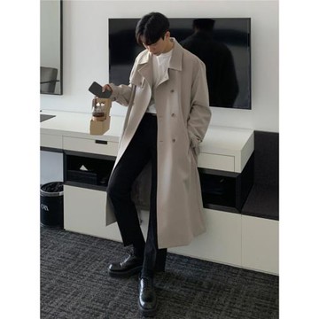 春秋季風衣外套男中長款寬松帥氣過膝男士雙排扣男生冬季黑色大衣