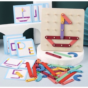 木製多功能字母套柱拼板 套柱 套柱教具 字母套柱 數字套柱  釘板x套柱