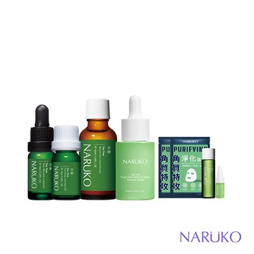【NARUKO牛爾】茶樹抗痘無痕收孔組(美白寶+粉刺寶+痘痘油+三酸精華)+贈三酸5ml+調理水20ml+淨化面膜1入