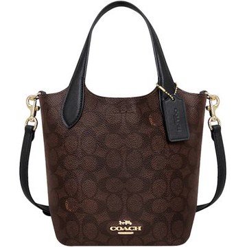 COACH 巧克力色大C PVC手提/斜背水桶兩用包