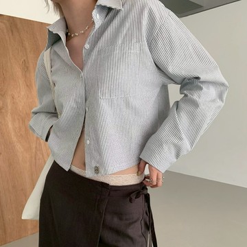 ATTENTION-att made!My girls條紋鐵標中短襯