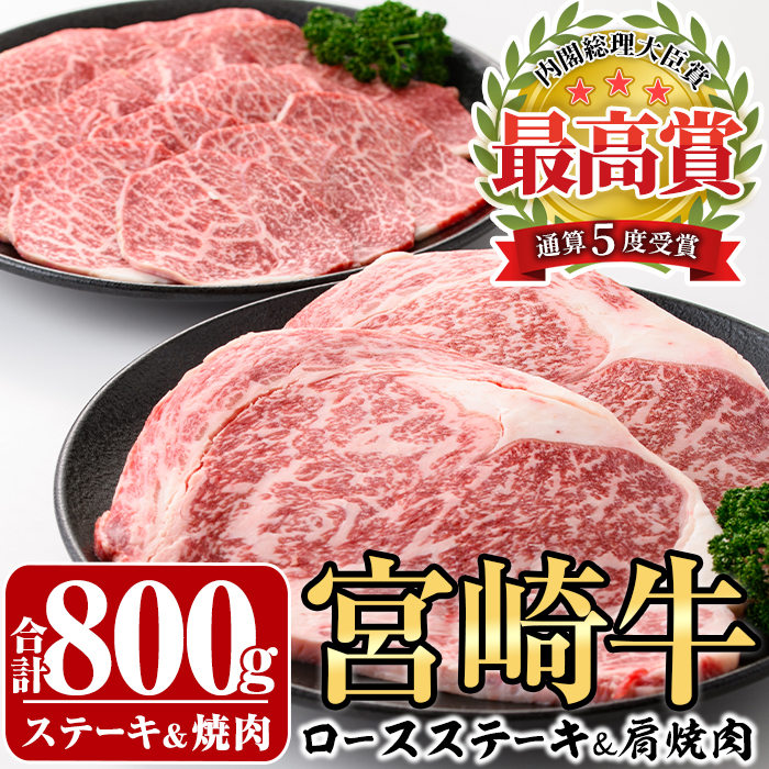 宮崎牛ロースステーキ(400g・200g×2枚)＆宮崎牛肩焼肉(400g)霜降りの入ったロースステーキと肩焼肉のセット