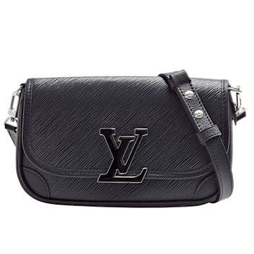 LV M59386 經典黑色LOGO EPI皮革Buci系列磁釦斜背包(黑色)