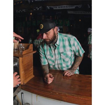 hiphop奇卡洛chicano薄荷綠竹纖維透氣oversize短袖格子工裝襯衫