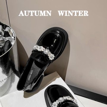 法式黑色厚底樂福鞋女春秋2023年新款秋季鞋子英倫風配裙子小皮鞋