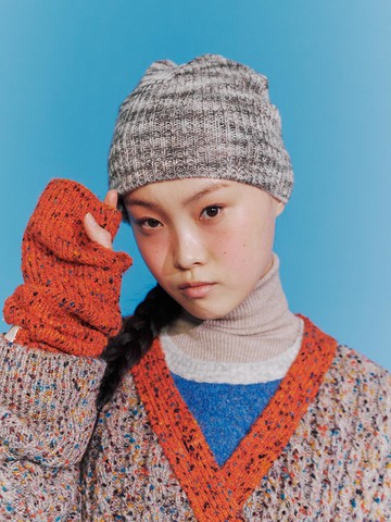 Block Pattern Wool Blend Beanie [Grey]
