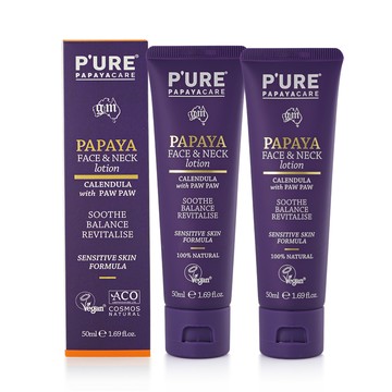 【澳洲 Pure Papayacare】木瓜臉頸乳液含金盞花玻尿酸(2入組 50ml/瓶 專業級)