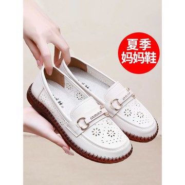 夏季媽媽鞋老北京布鞋女鏤空防滑中老年樂福鞋豆豆鞋牛筋軟底單鞋