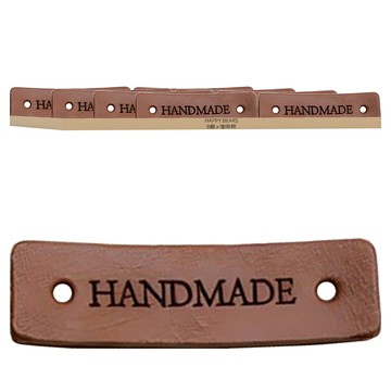 HAPPY BEARS 長方形手工皮革標籤  咖啡棕  8個