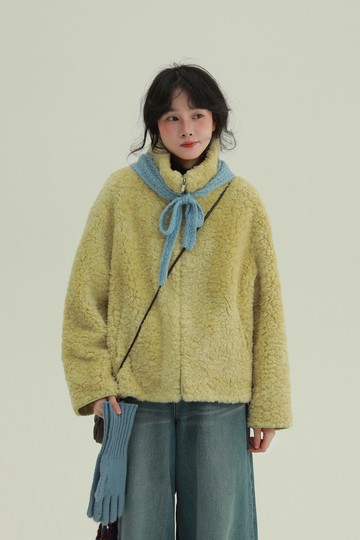 2顔色 雲朵暖陽 皮毛一體立領外套 復古文藝休閒減齡保暖上衣