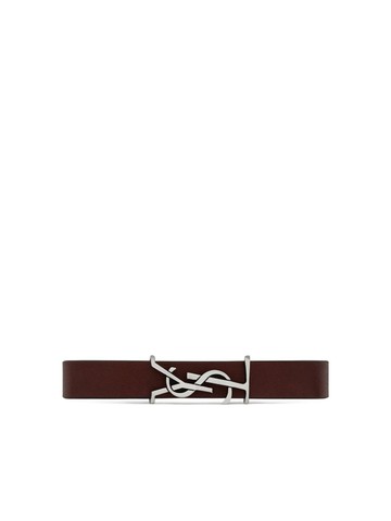 Saint Laurent - Cassandre logo-plaque bracelet - men - Sterling Silver/Vegetal Leather - M - Brown