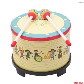 8寸地鼓 木製奧爾夫樂器 帶鼓槌一對（內部顏色隨機）