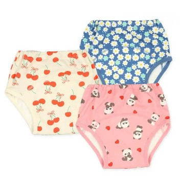 日本西松屋 - 三層密縫式學習褲3件組-貓熊/櫻桃/小花-藍粉黃