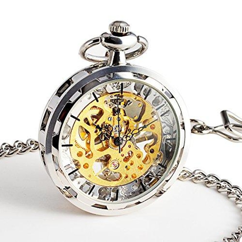 wenshida Pocket Watch Open face mechanical自動スケルトンメンズ