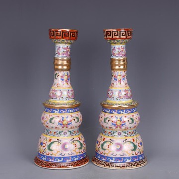 清雍正描金琺瑯彩燭臺一對仿古中式瓷器家居博古擺件古董古玩收藏1入