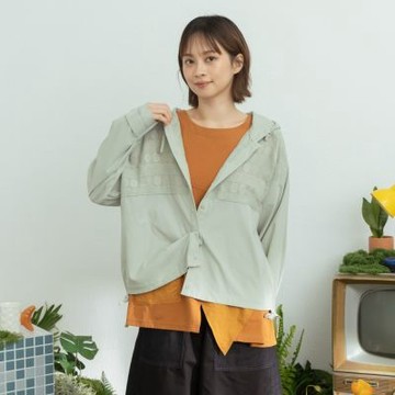 【MOSS CLUB】台灣涼感抗UV蕾絲拼接連帽襯衫 白 綠