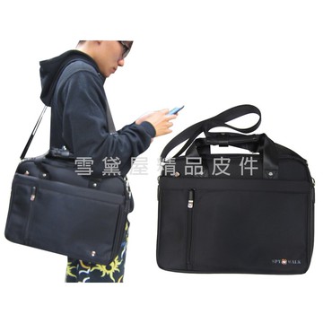 ~雪黛屋~spywalk文件包中小容量防水尼龍布+皮革手提肩背斜側背可a4資夾14吋電腦附活動型可調