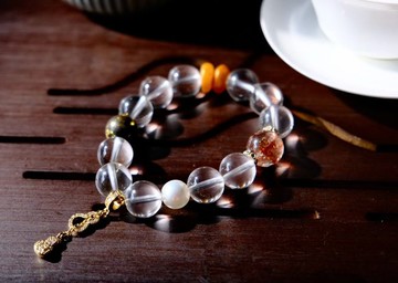 天然12mm白水晶手鏈發晶蜜蠟息肌丸合香珠手鏈平安順遂萬事如意