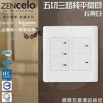 法國Schneider ZENcelo系列 五切三路純平開關_經典白