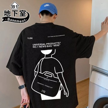 地下室B1-短袖上衣 韓版人物素描塗鴉印花短袖T恤 五分袖 圓領 寬鬆 男裝 大尺碼5XL【NL624101】