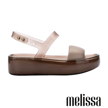 Melissa-拼接透明寬帶厚底涼鞋-咖啡色