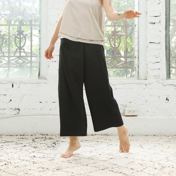 OMAKE 前片鈕釦長褲 / 竹紋布  黑