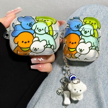 可愛彩色線條小狗 AirPods Pro3 4代 Pro2耳機保護套 AirPods 3代 2代蘋果 耳機殼 藍芽耳機套