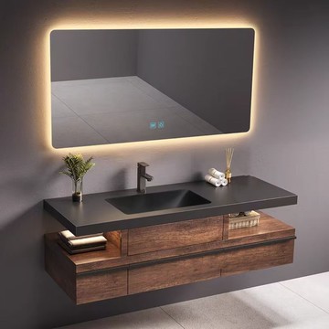 輕奢簡約巖板一體盆浴室櫃組合衛生間洗手池洗臉盆櫃組合復古風J-75公司貨