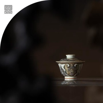 【售罄】若云瑾現·【古法柴窯】青花描金海生花蓋碗 容量125ml