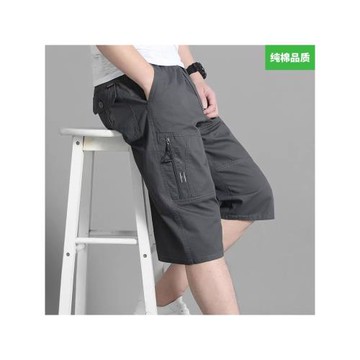 夏季薄款純棉七分褲男士寬松休閑工裝短褲中青年大碼多口袋運動褲