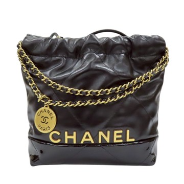 【二手名牌BRAND OFF】CHANEL 香奈兒 黑色 羊皮 CHANEL 22 迷你包 兩用包 AS3980