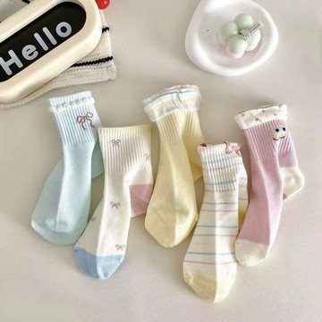 台灣出貨 兒童襪子 女童秋冬款襪 中大童卡通中筒防臭透氣襪 女孩花邊棉襪公主可愛  女童襪子 中筒秋冬襪子 春秋襪子